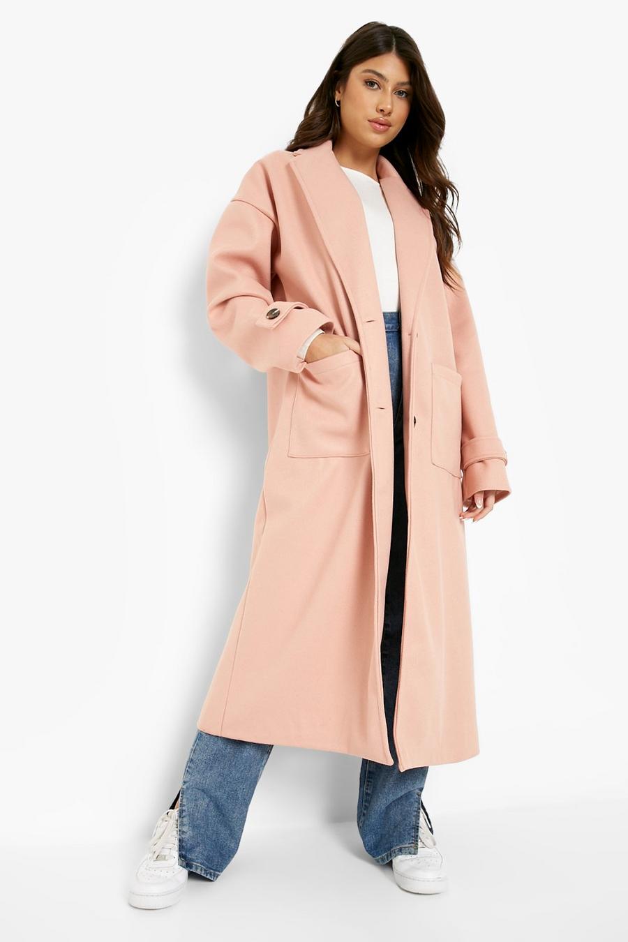 Blush Oversized Cuff Detail Wool Look Coat image number 1
