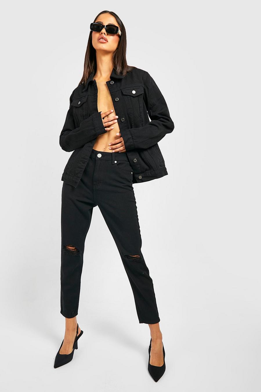 Jeans Mom Basics a vita alta effetto smagliato, Black negro