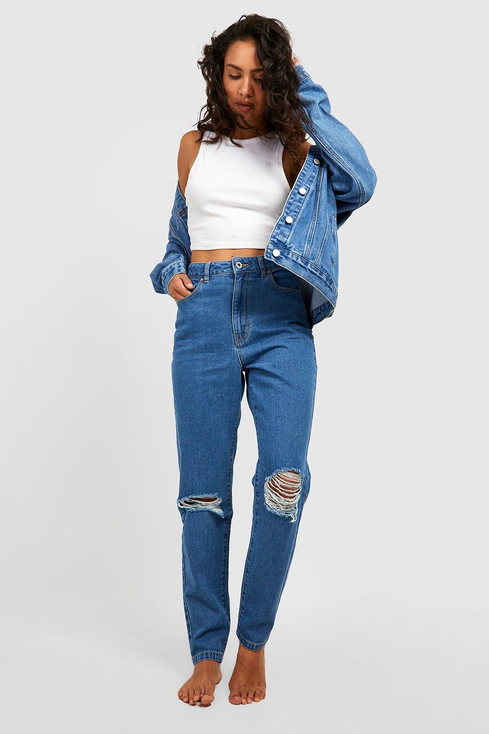 ripped mom jeans high waisted