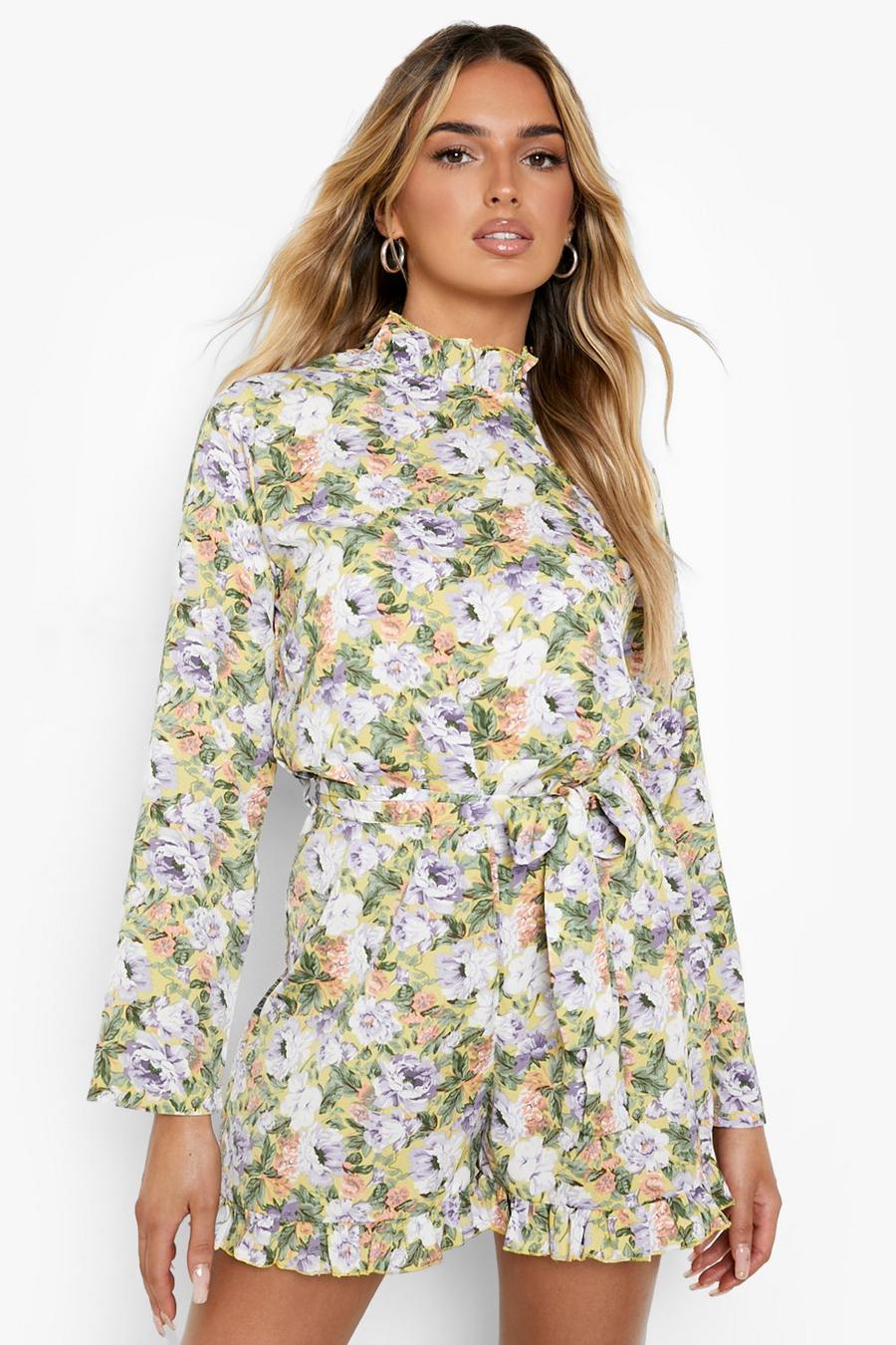 Yellow gul High Neck Floral Playsuit