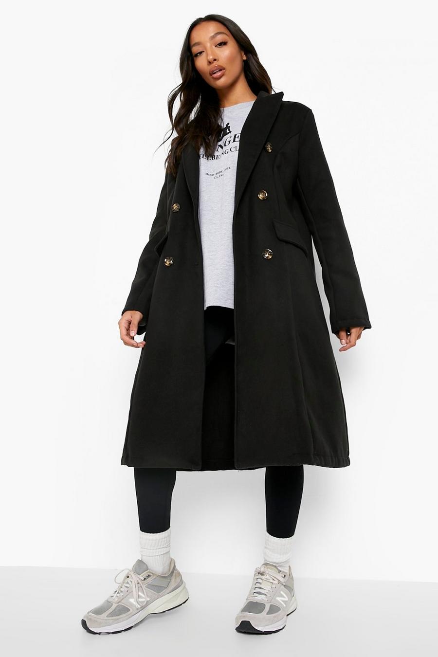 Black Tailored Wool Look Longline Coat