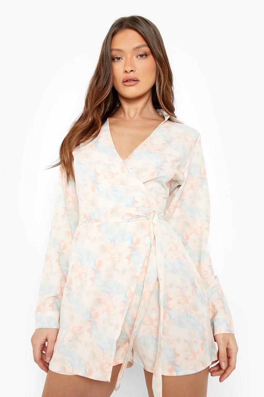 Light pink Abstract Print Wrap Playsuit image number 1
