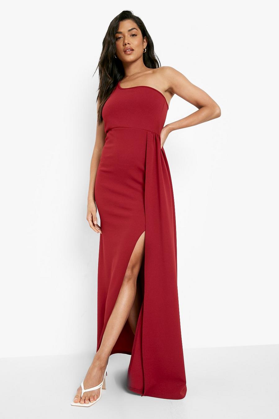Wine rosso One Shoulder Drape Detail Maxi Dress
