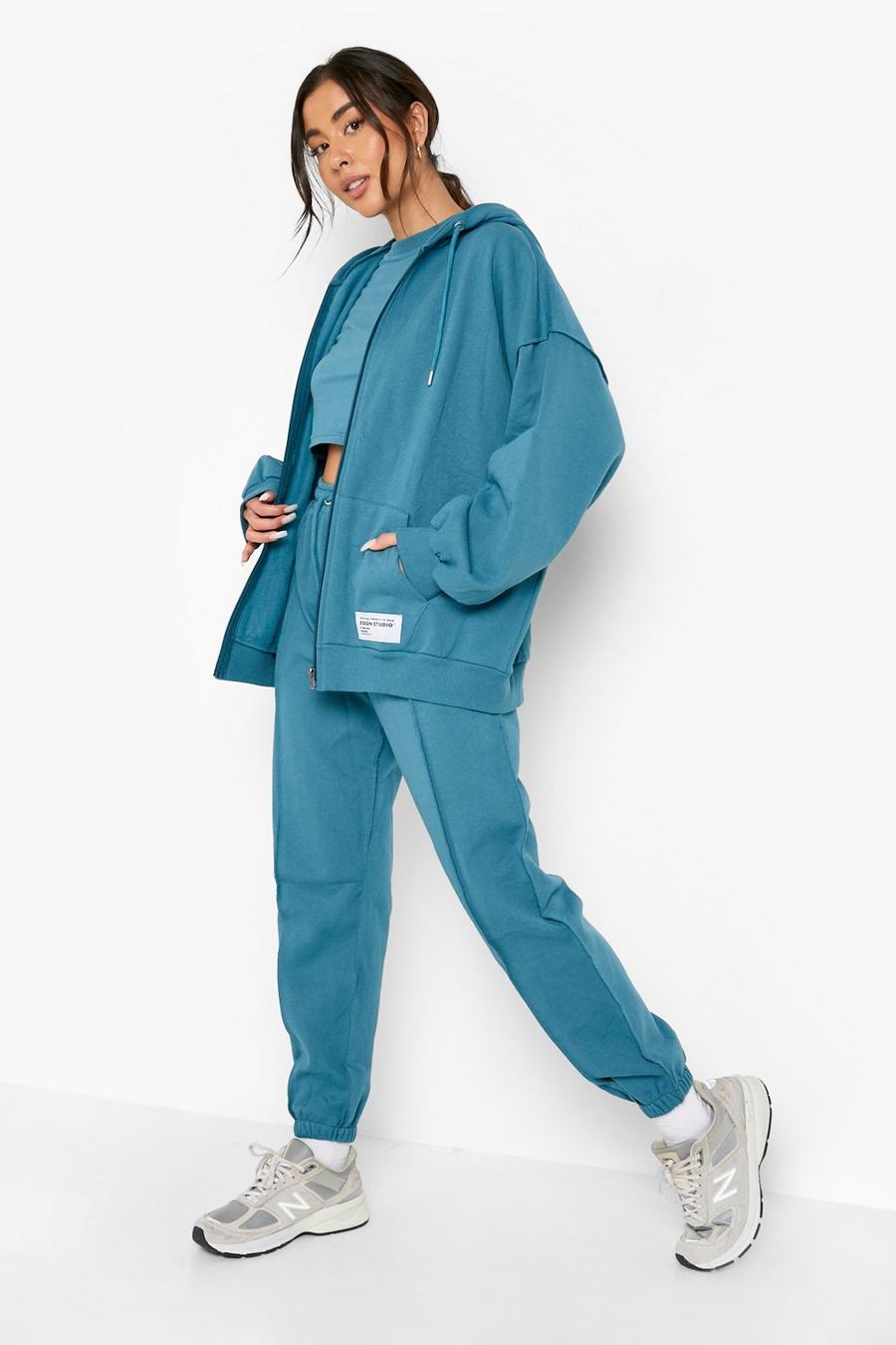 Blue Exposed Seam Hooded Tracksuit image number 1