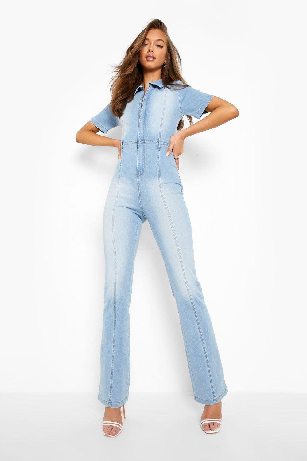 Women's Light Wash Stretch Denim Jumpsuit