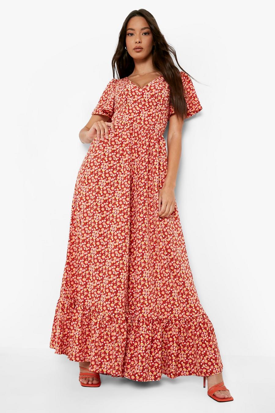 Red rosso Floral Open Back Wide Leg Jumpsuit