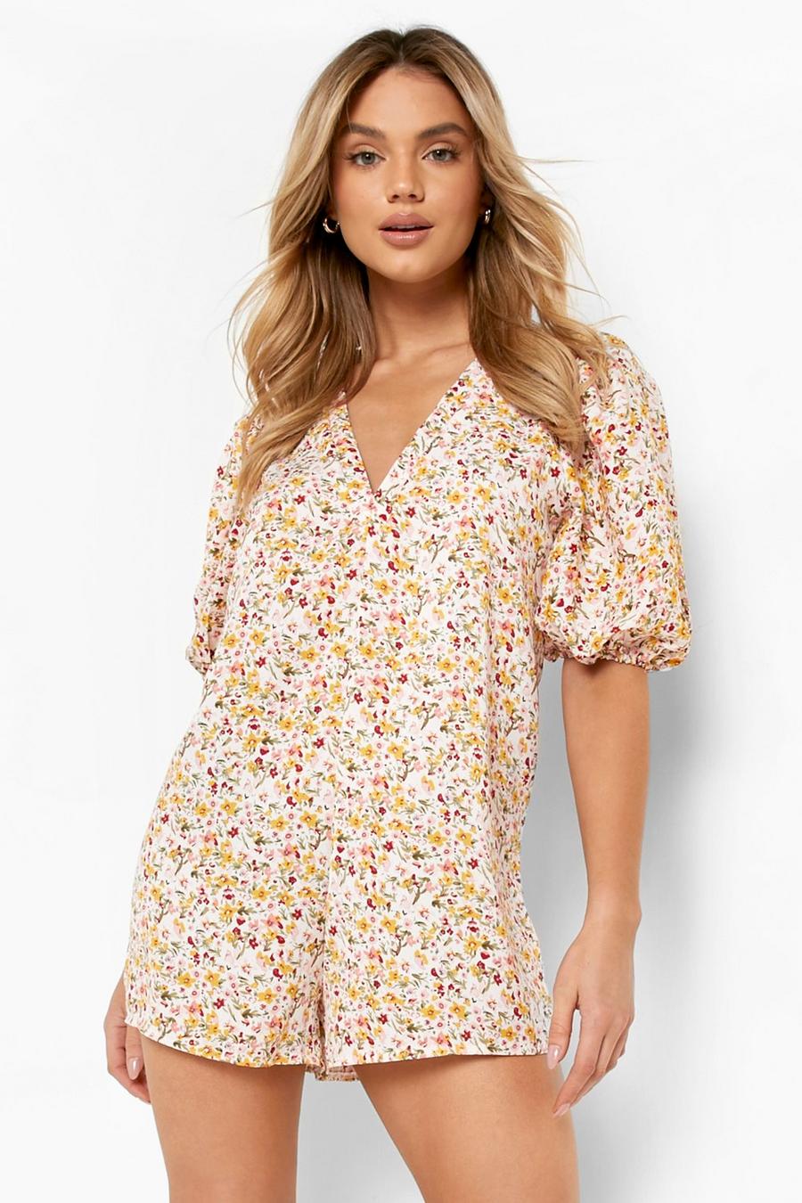 White Floral Smock Playsuit