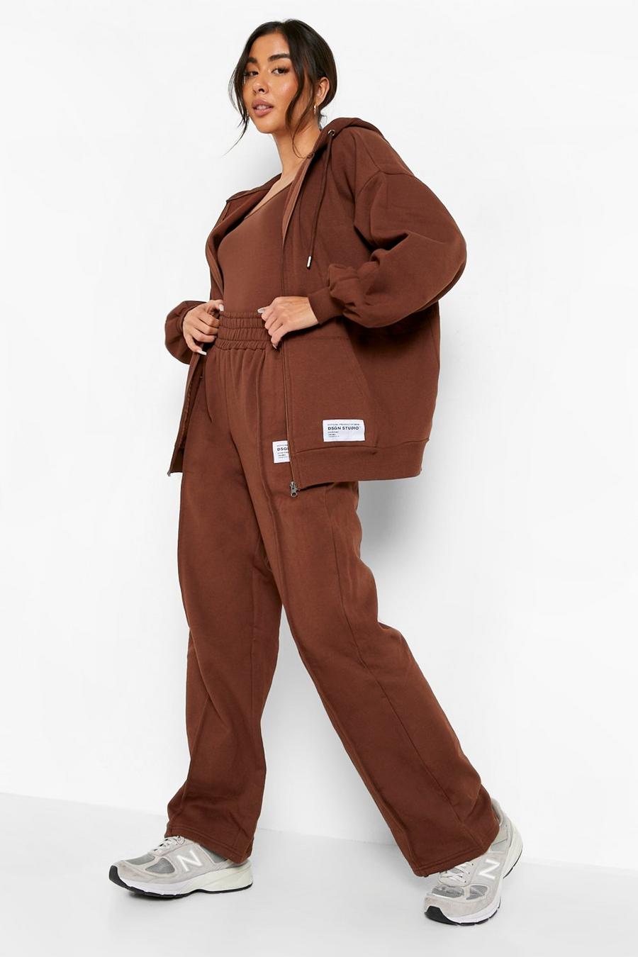Chocolate brown 3 Pc Straight Hem Jogger Hooded Tracksuit image number 1