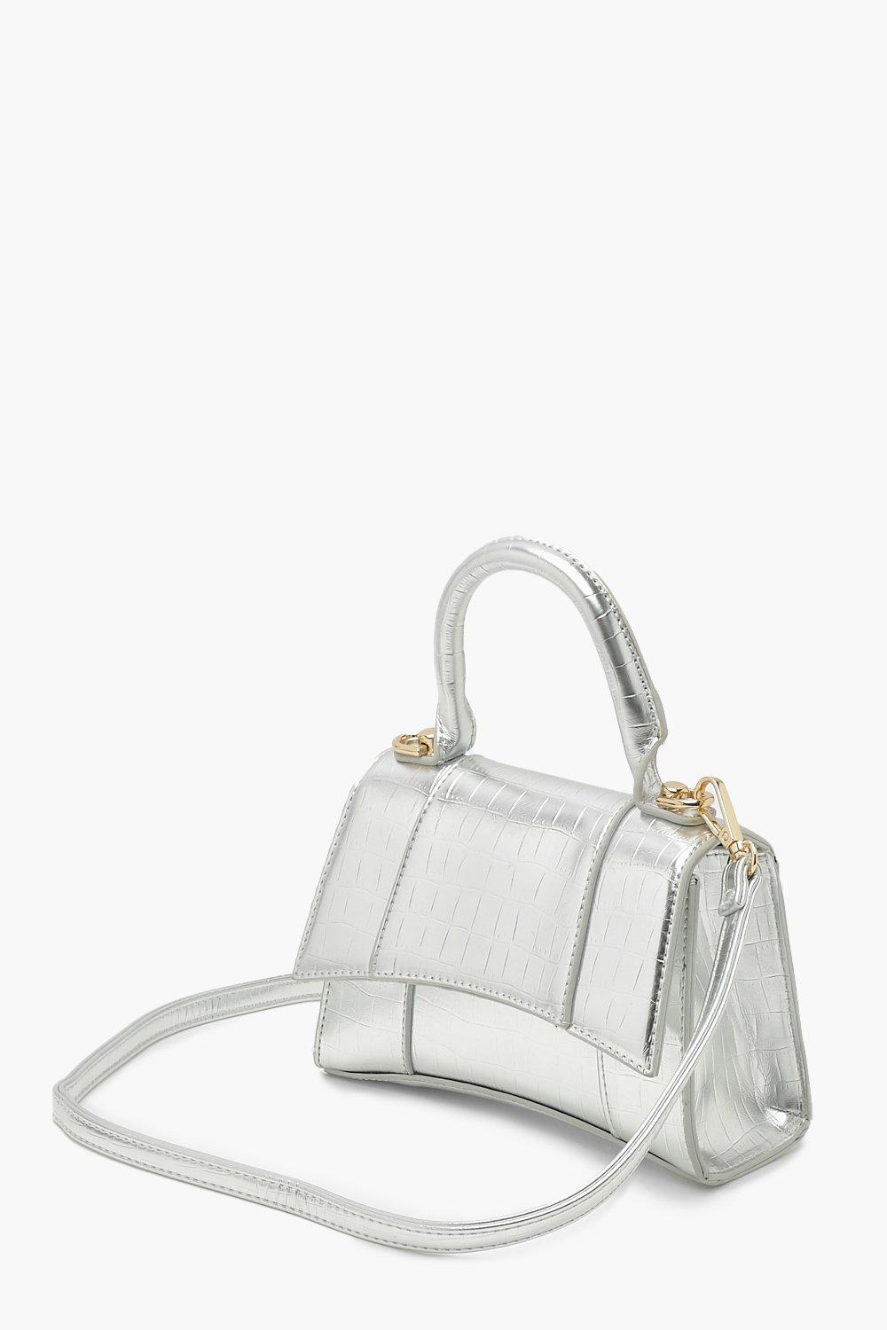 Women's White Croc Chain Cross Body Bag