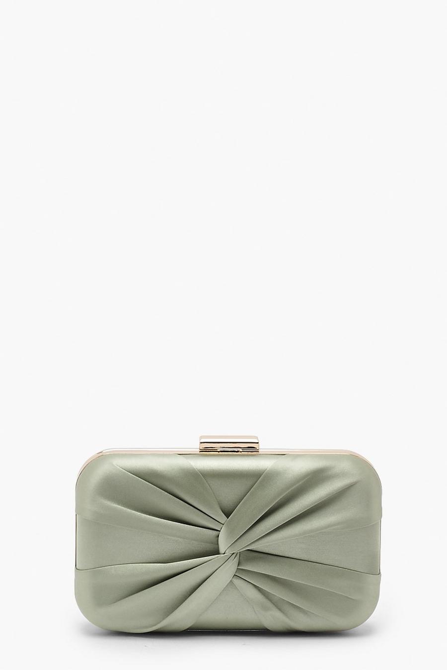 Sage Twist Detail Satin Box Clutch image number 1