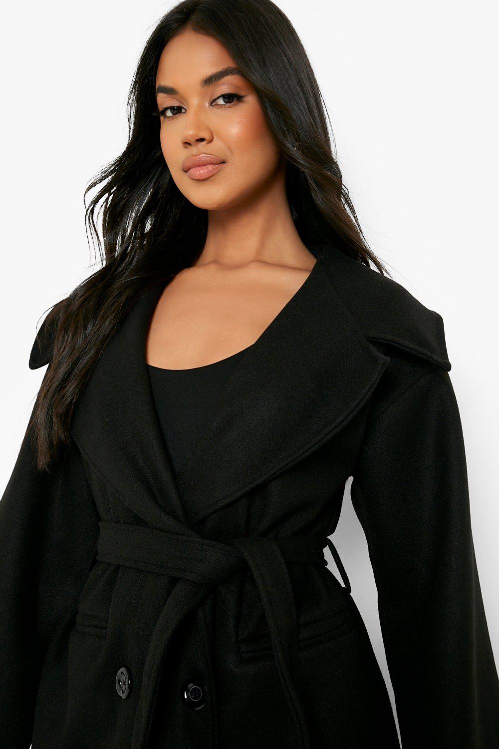 Double Breasted Wool Look Longline Coat boohoo UK