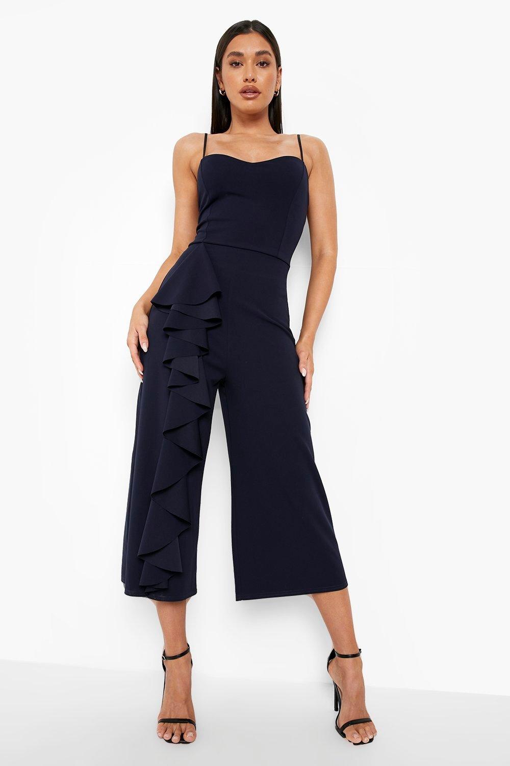 Black Strappy Jersey Culotte Jumpsuit