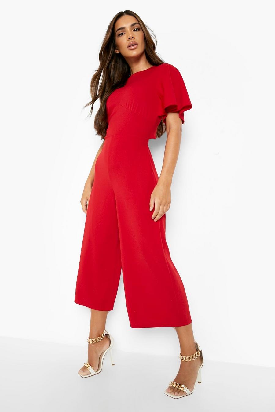 Red Panelled Culotte Jumpsuit image number 1