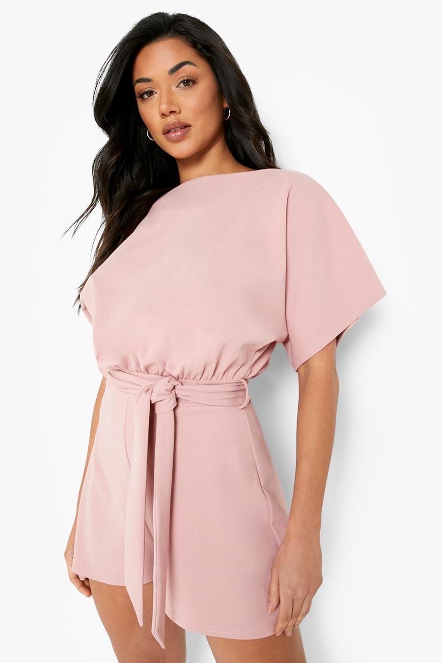 Blush Double Layer Belted Romper image number 1