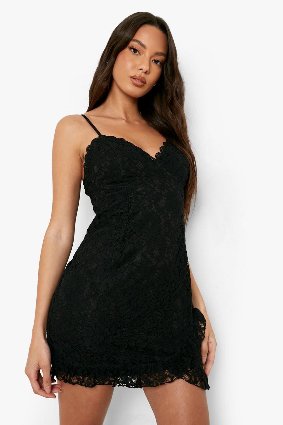 Delicate Lace Strappy Black Mini Dress Delicate Lace Strappy Black Mini Dress