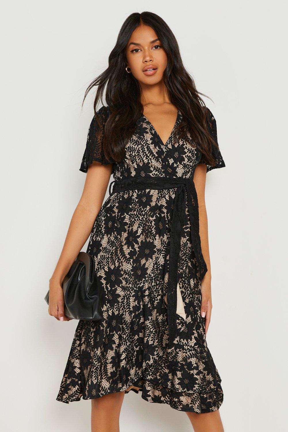 Black lace hot sale ruffle dress