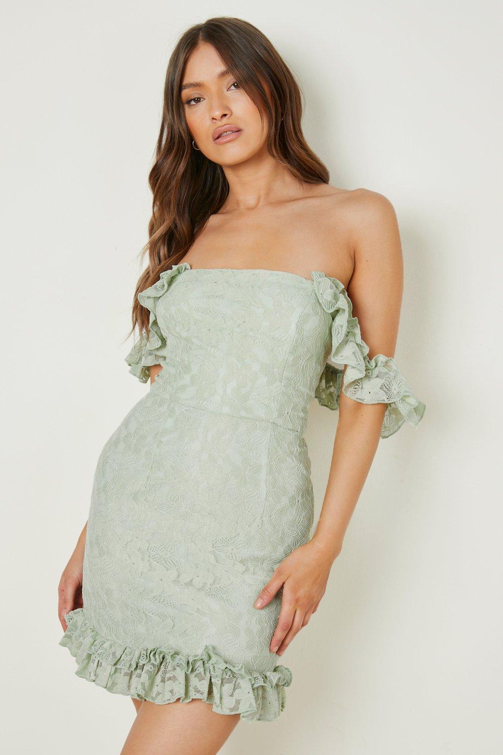 Green lace 2024 bardot dress