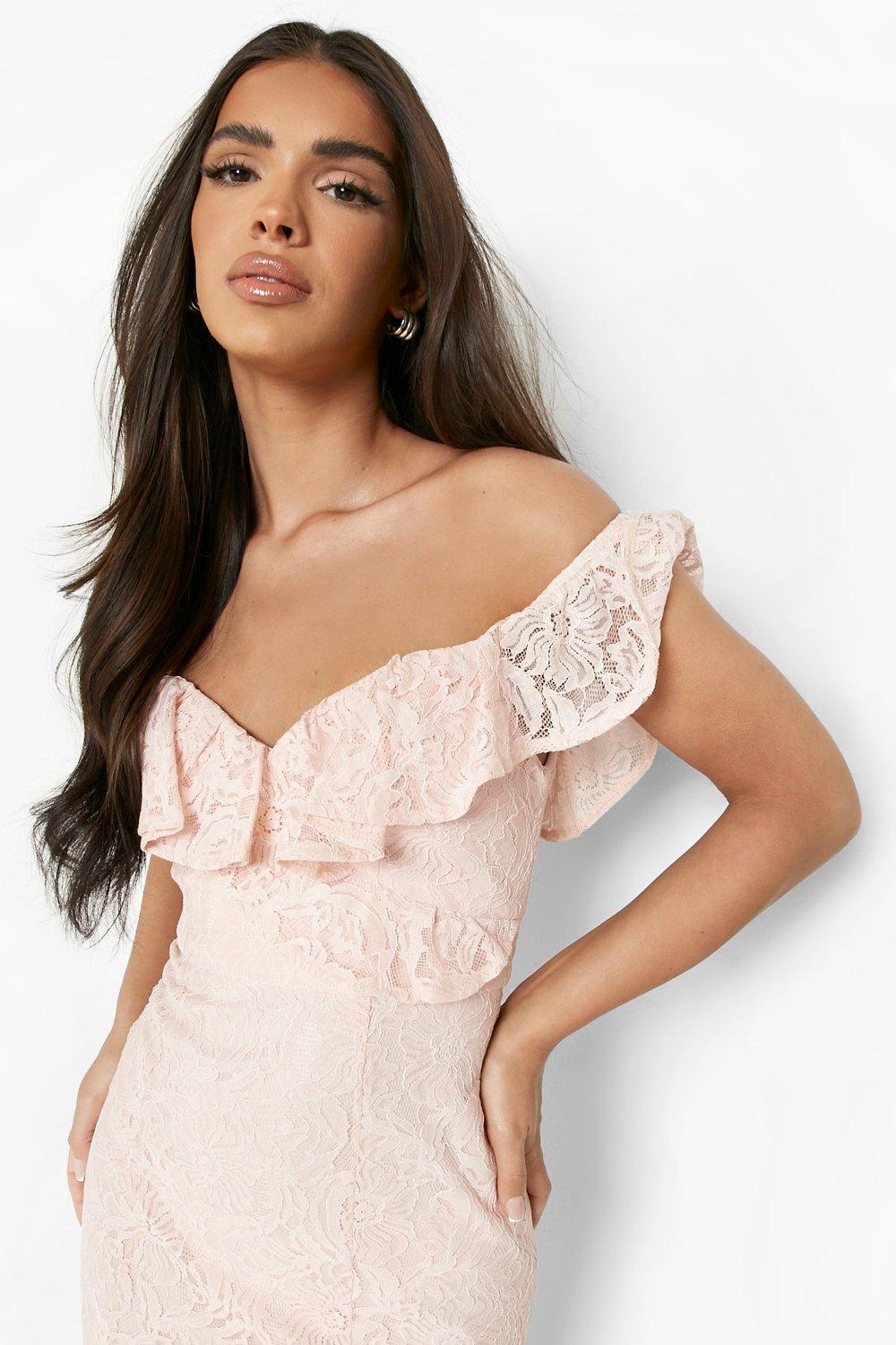 Pink lace hot sale ruffle dress