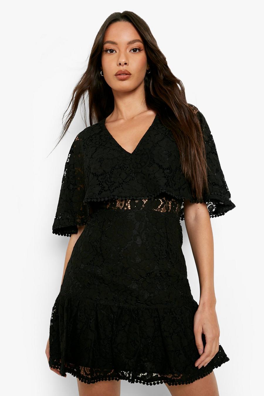 Black Lace Double Layer Frill Hem Mini Dress