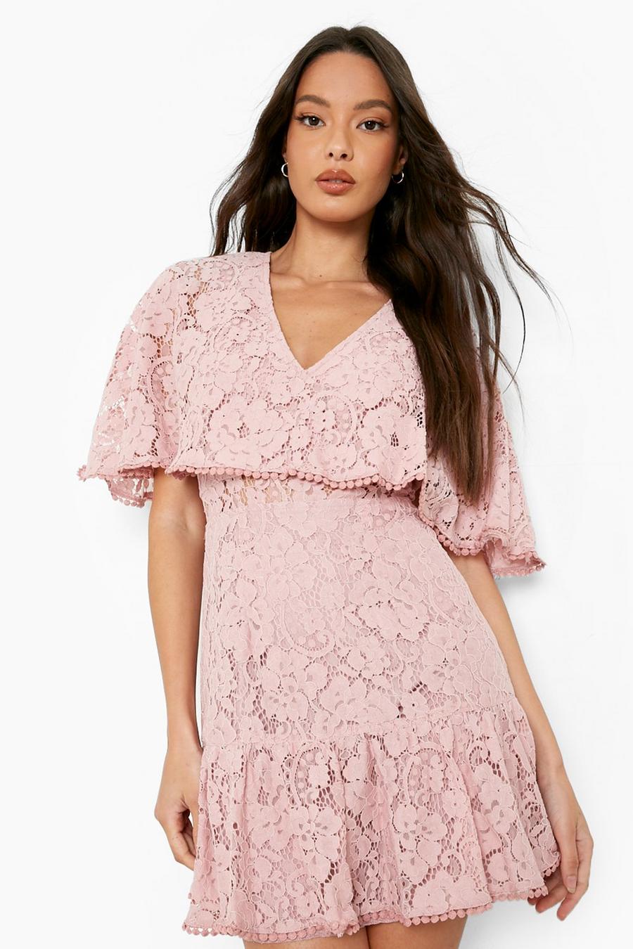 Soft pink Lace Double Layer Frill Hem Mini Dress