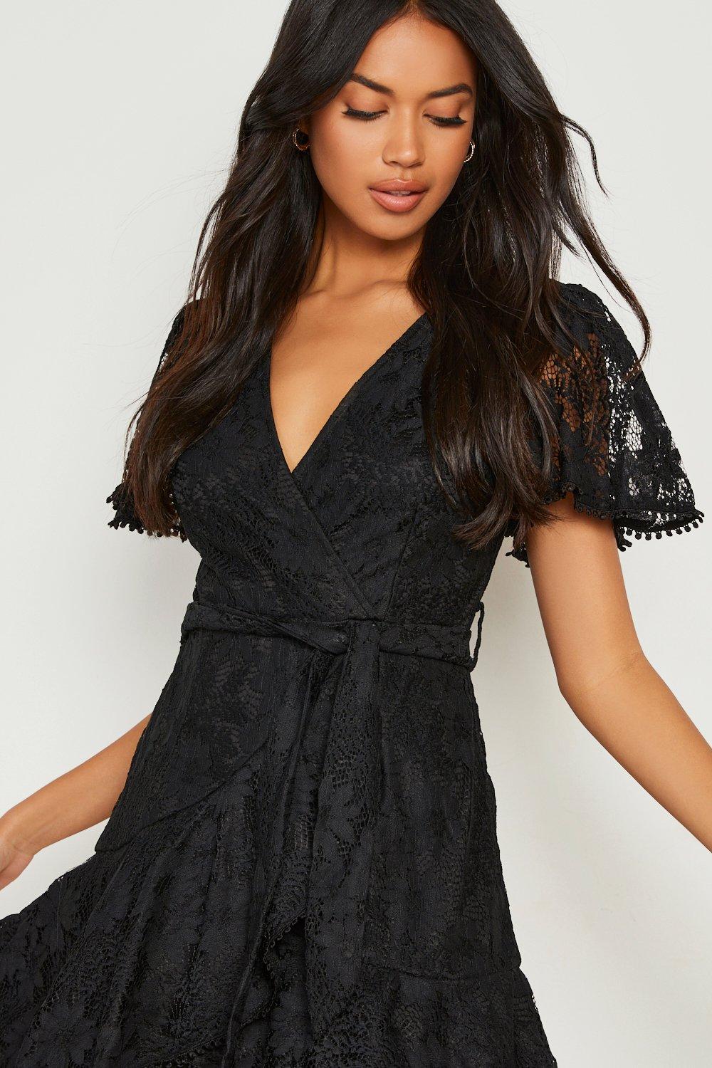 Lace Ruffle Wrap Mini Dress