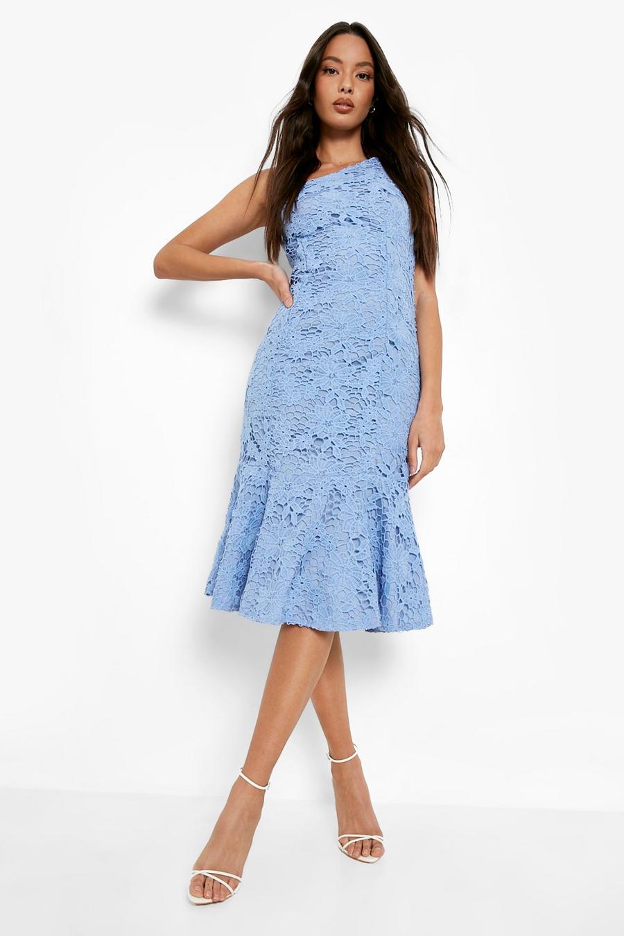 Pastel blue Asymmetric Lace Strappy Midi Dress image number 1