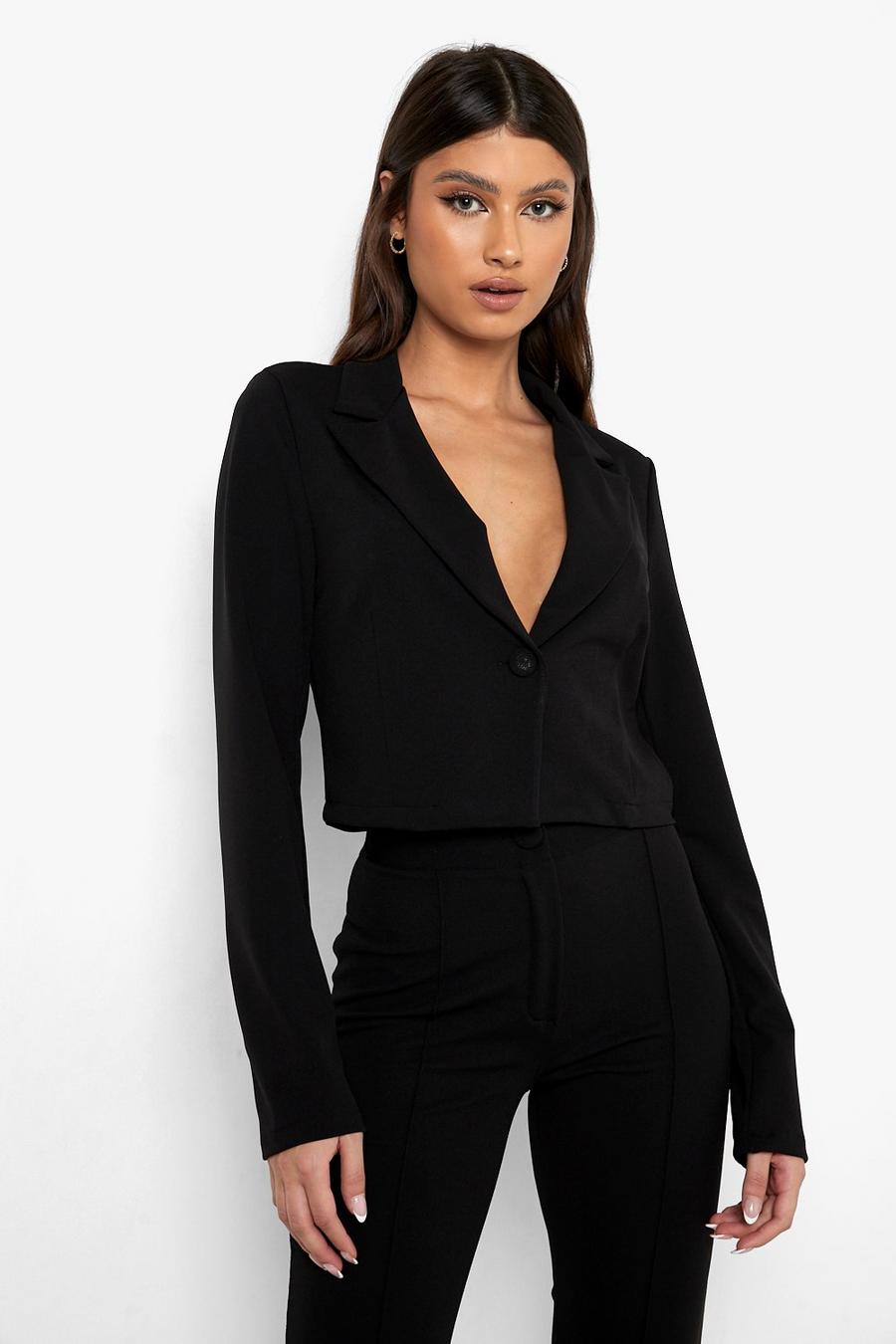 Black Cropped Tailored Blazer image number 1