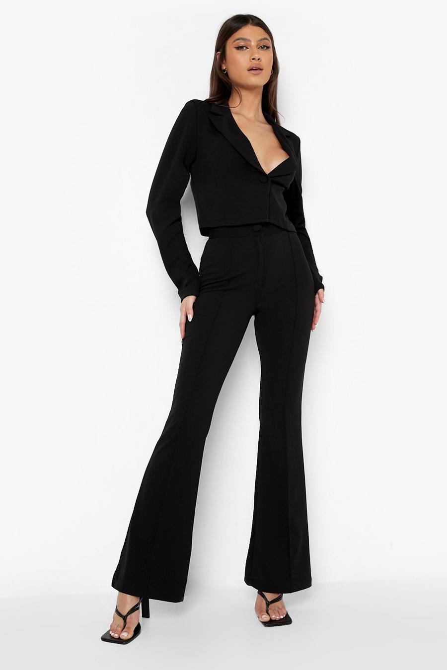 Black Seam Detail Fit & Flare Trousers image number 1