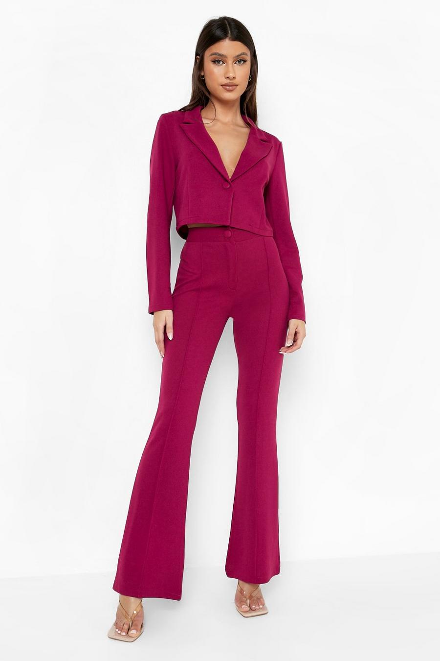 Magenta Seam Detail Fit & Flare Trousers image number 1
