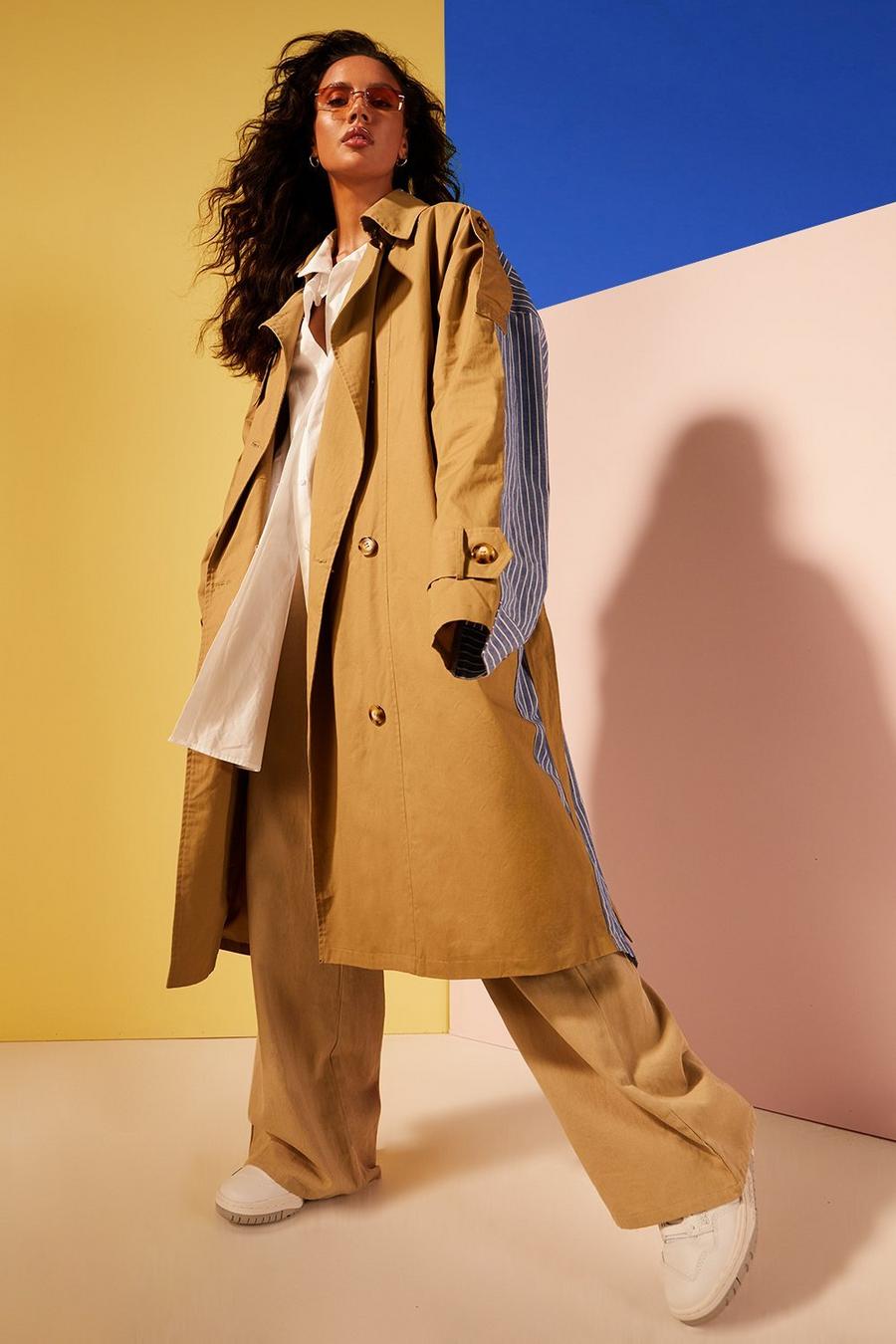 Stone beige Stripe Back Belted Trench Coat