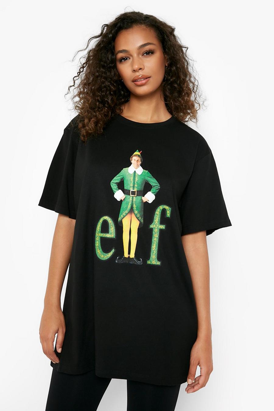 Camiseta oversize navideña con estampado de Elf, Black image number 1