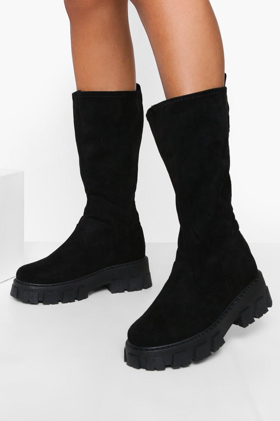 Black Chunky Sole Knee High Boots image number 1