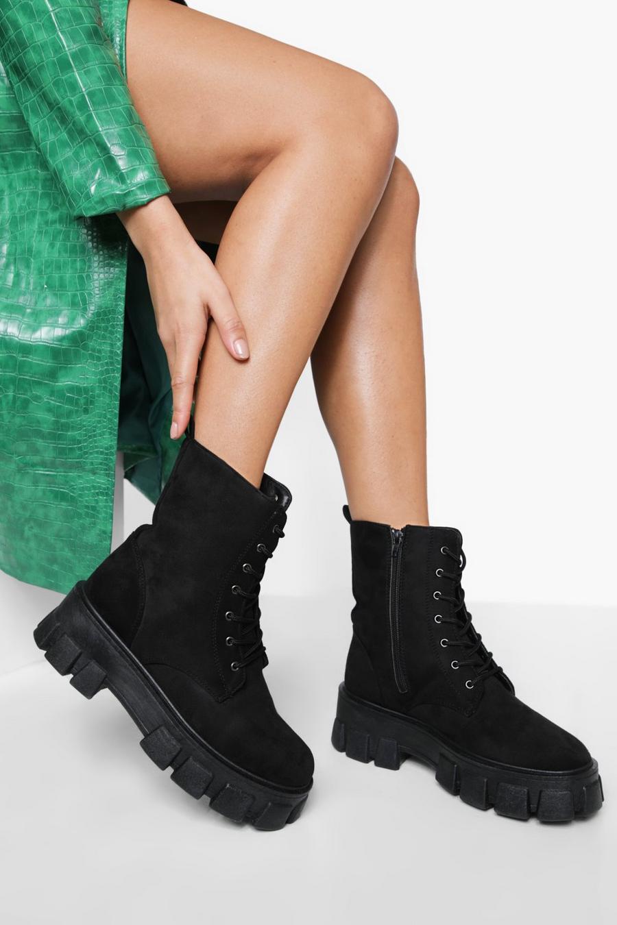 Black Calf High Lace Up Combat Boots image number 1