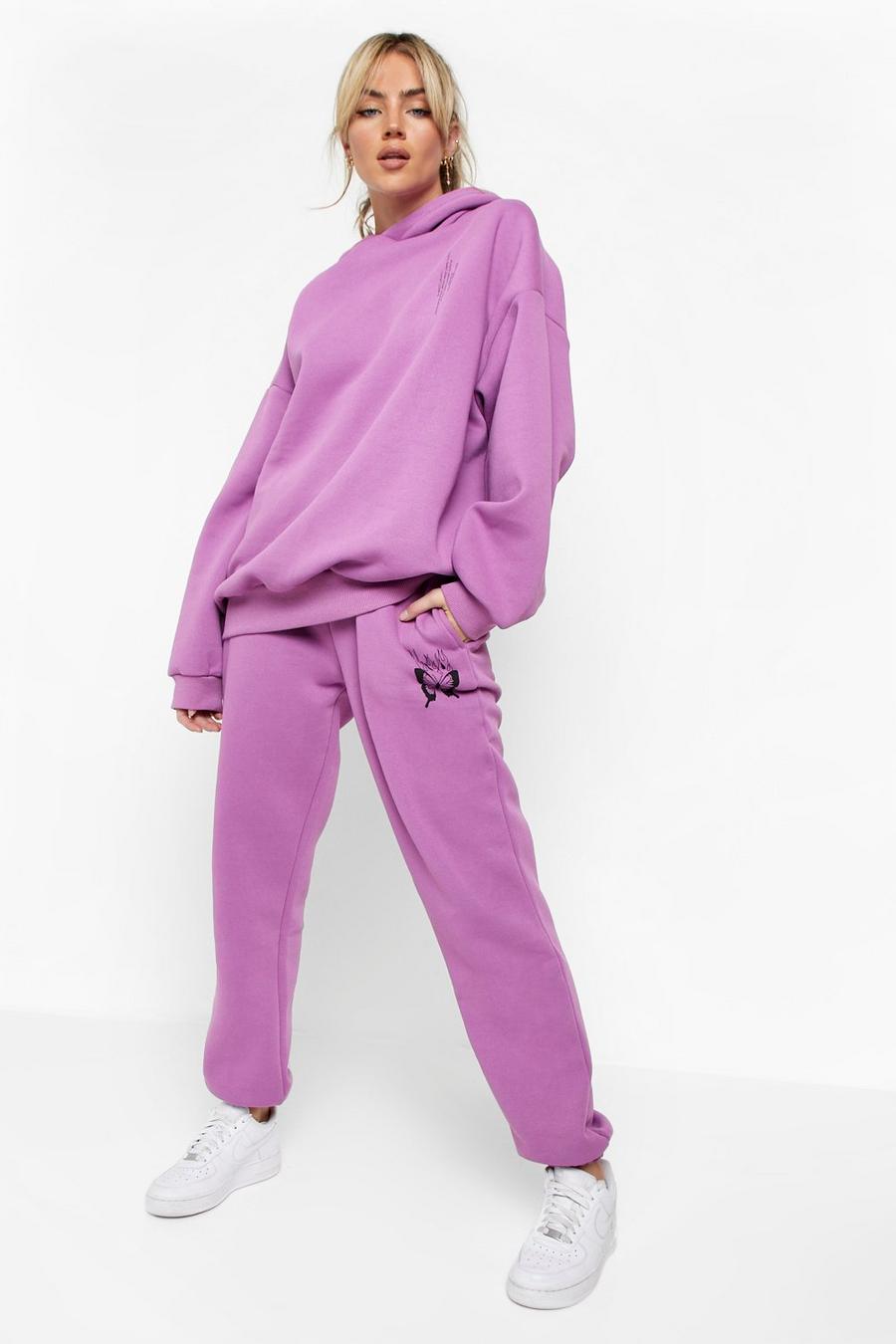 Purple Butterfly Flames Hooded Tracksuit image number 1