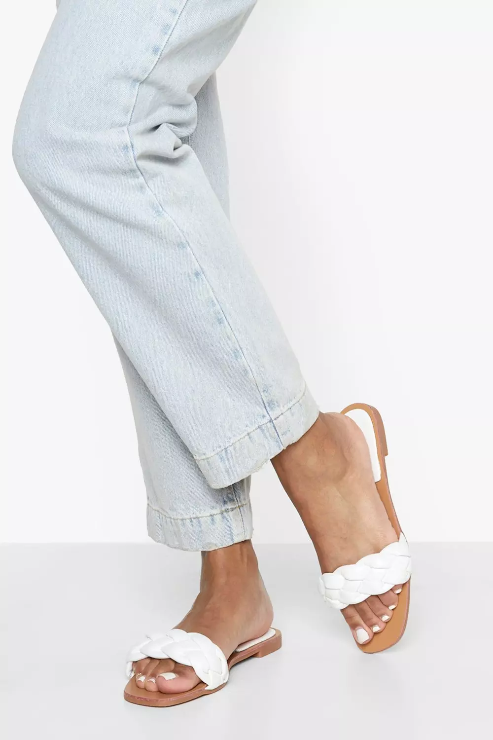 White Plait Detail Square Toe Mule Slider alternative image