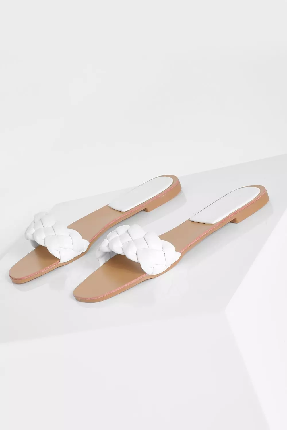 White Plait Detail Square Toe Mule Slider alternative image