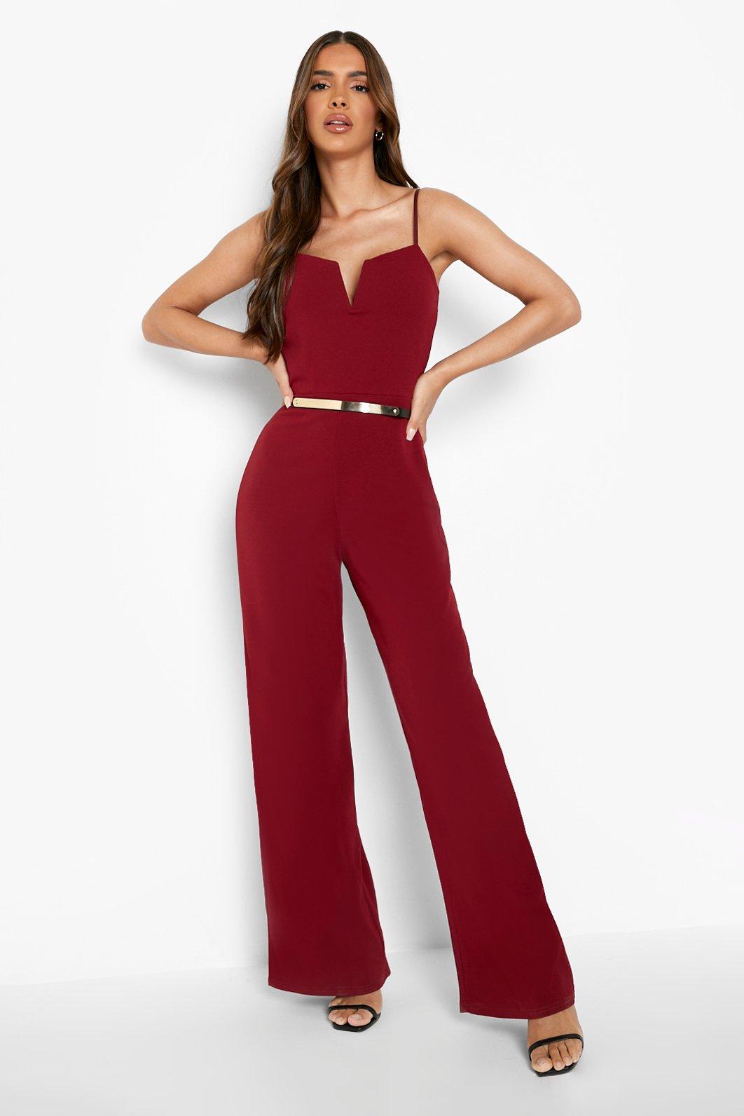 Plunge Belted Wide Leg Jumpsuit boohoo USA