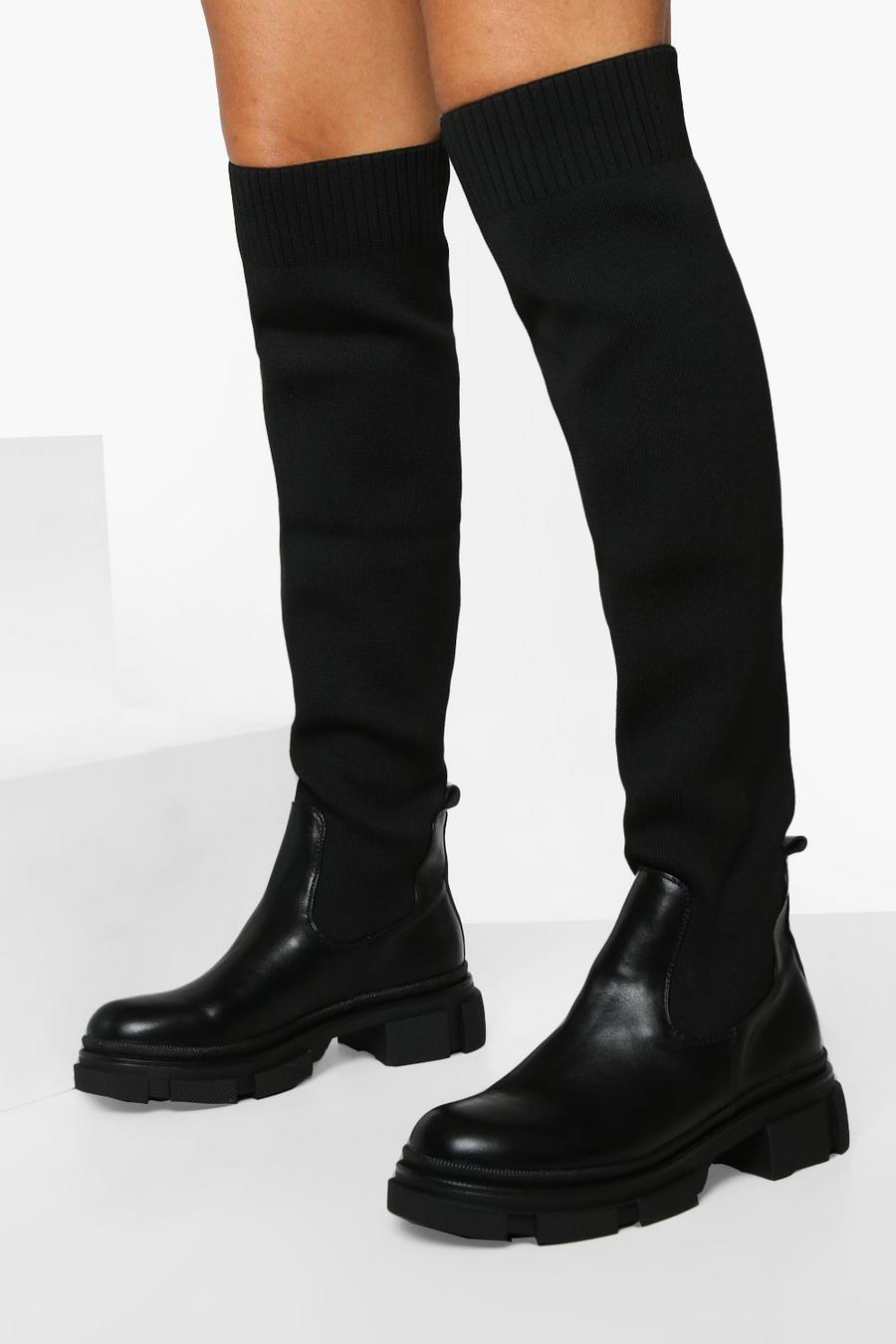Black Wider Calf Chunky Over The Knee Boot image number 1