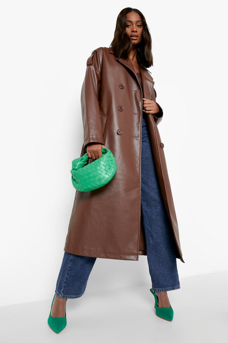 Chocolate Faux Leather Trench image number 1