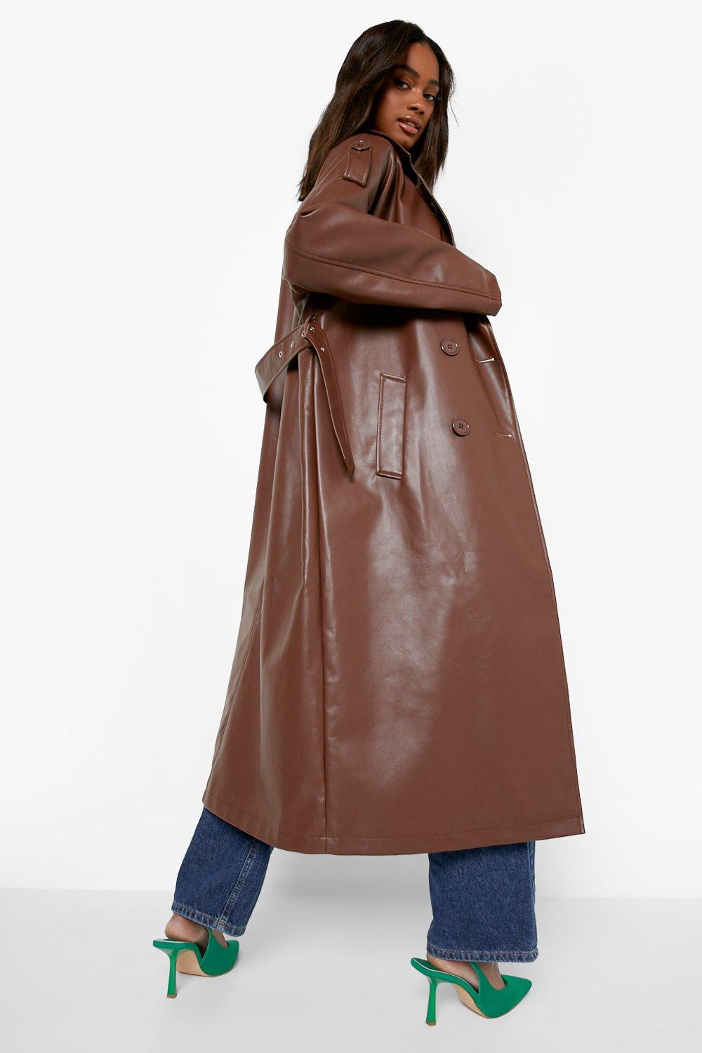 Faux Leather Trench boohoo