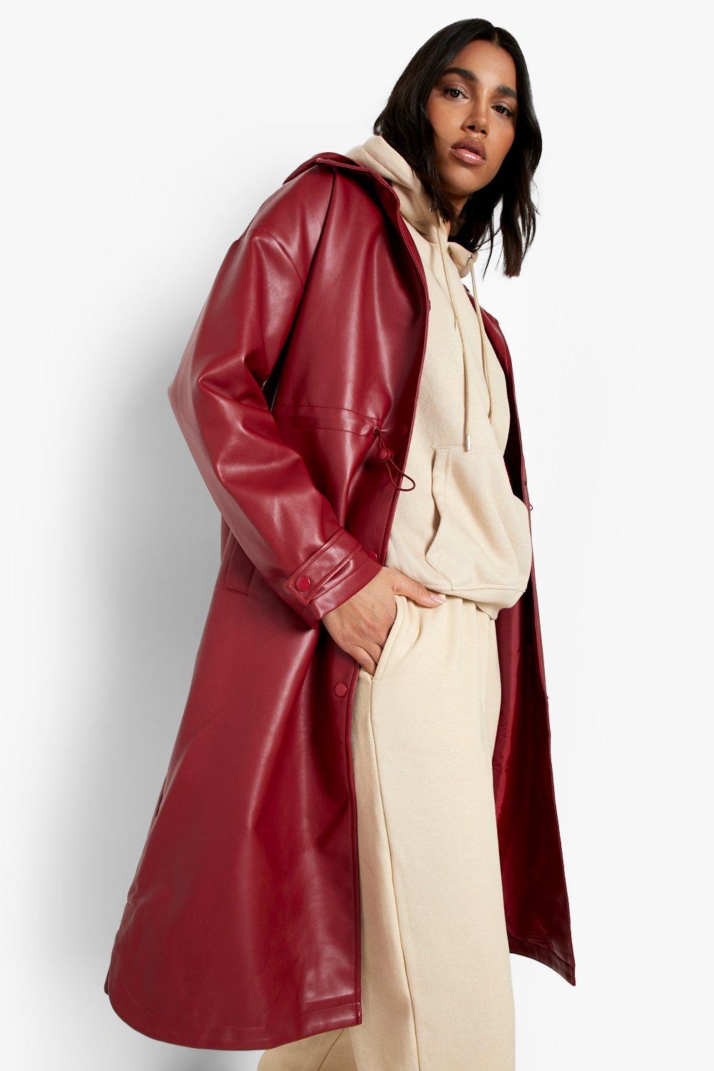 womens long faux leather coat