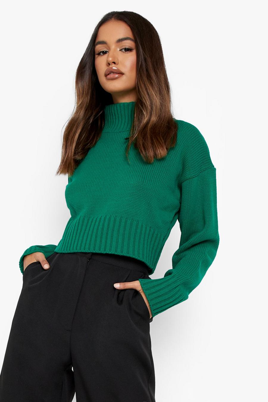 Green Bright Crop Turtleneck Sweater image number 1