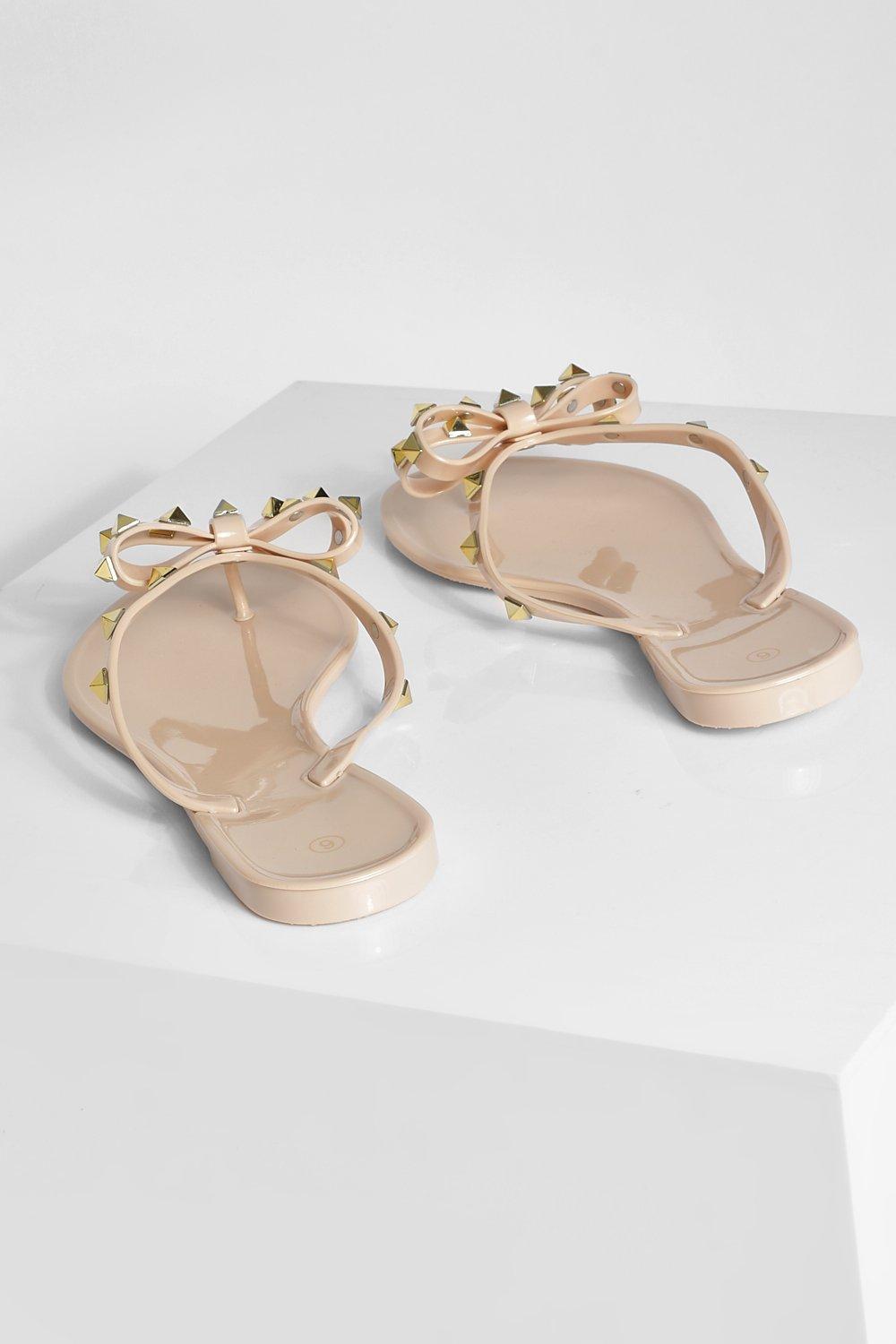 Wide Fit Studded Bow Jelly Flip Flop Boohoo UK