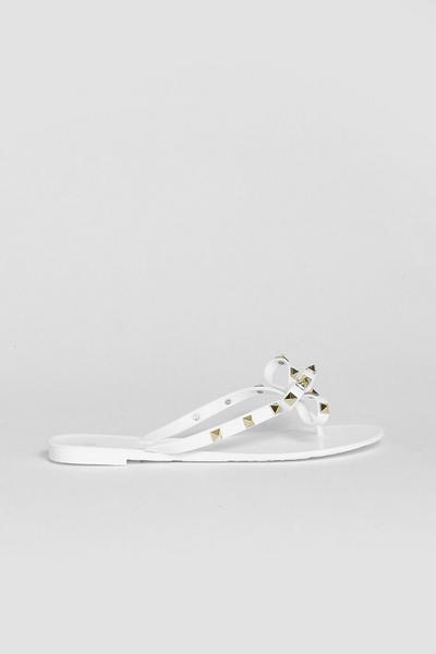 boohoo white Wide Fit Studded Bow Jelly Flip Flop