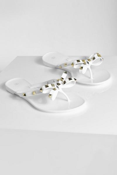 boohoo white Wide Fit Studded Bow Jelly Flip Flop