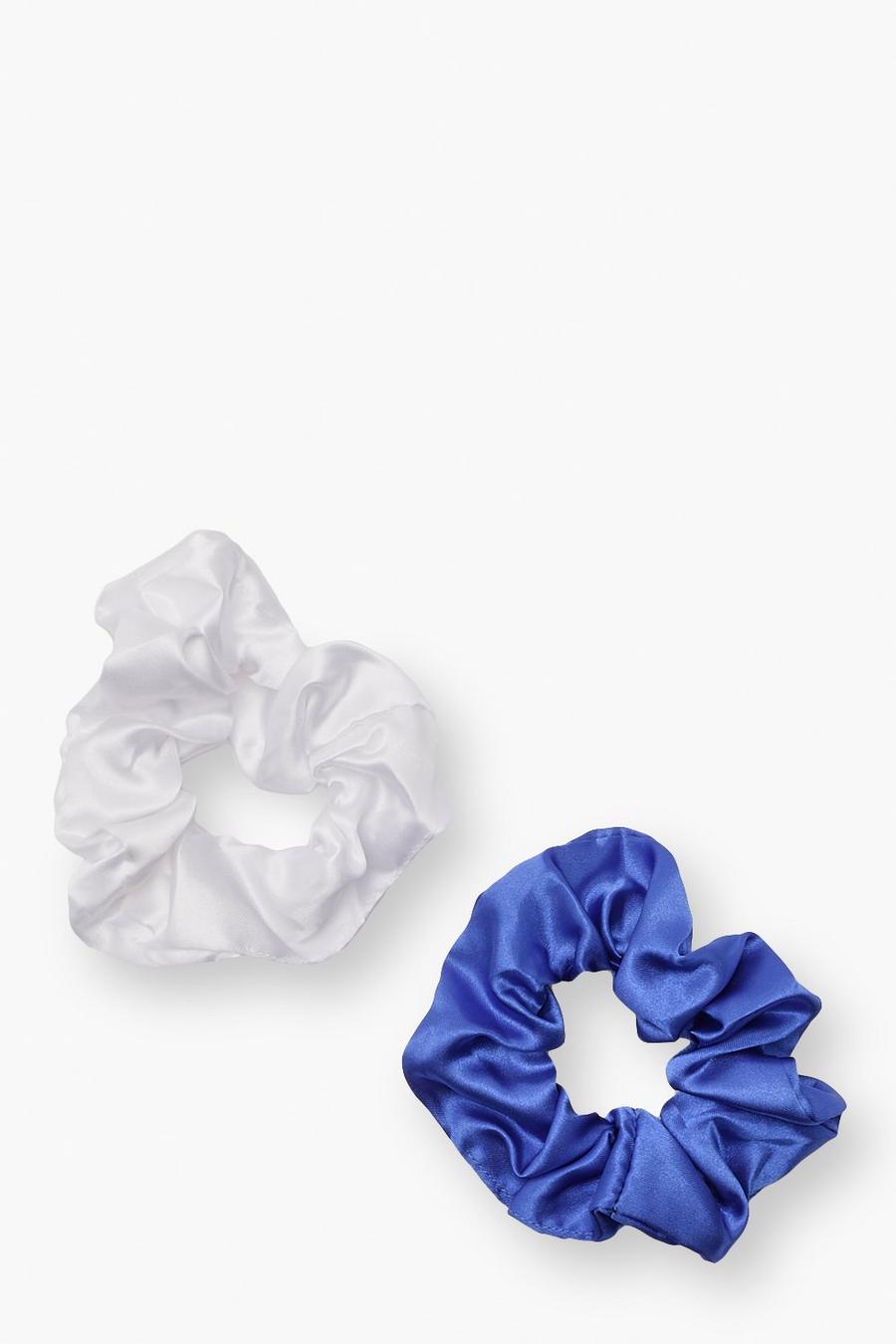 Blue 2 Pack Cobalt & White  Scrunchies image number 1