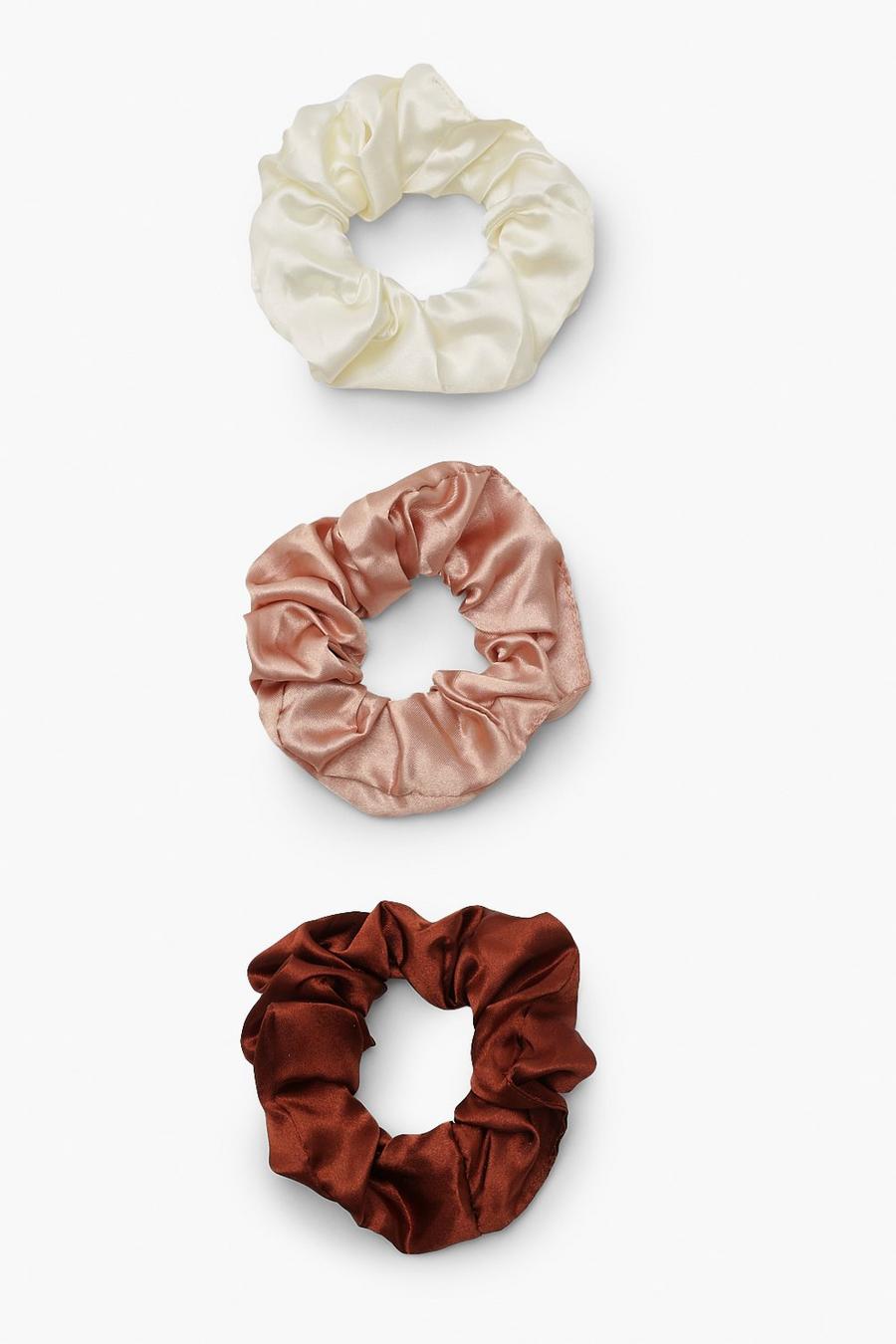 Chocolate brun Scrunchies i satin (3-pack)  image number 1
