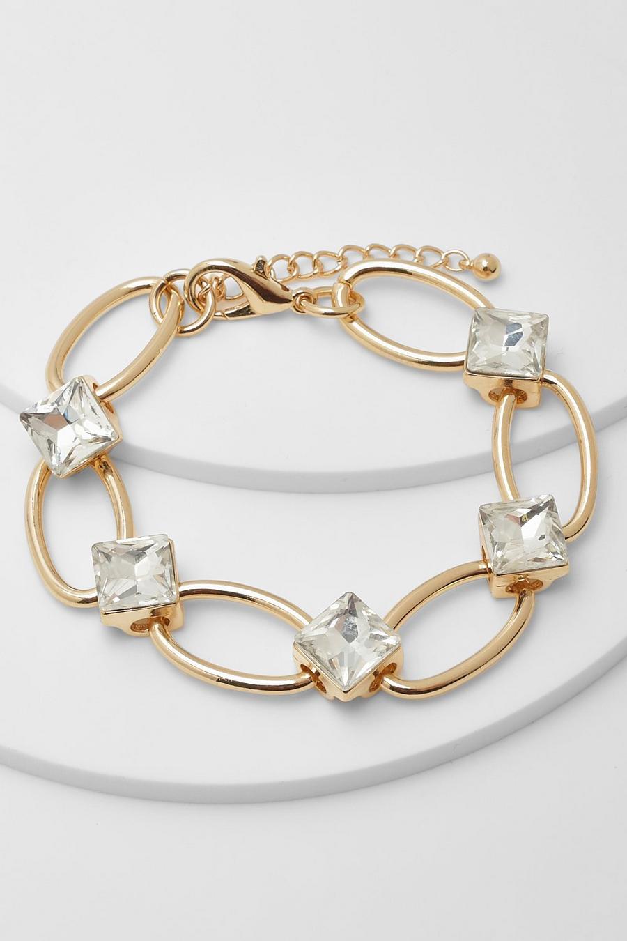 Gold Chunky Diamante Chain Link Bracelet image number 1