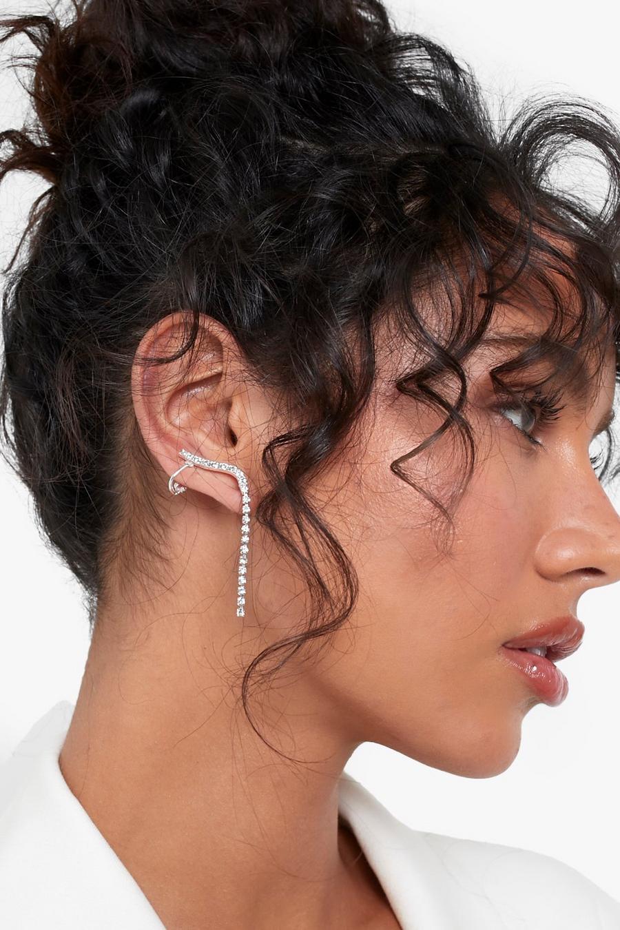 Silver Simple Diamante Drop Earrings