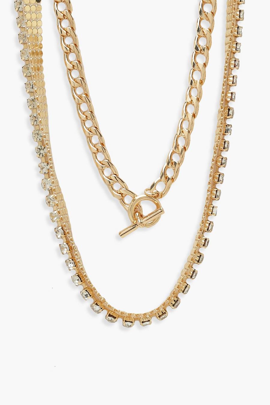 Gold Rhinestone Layering Necklaces image number 1